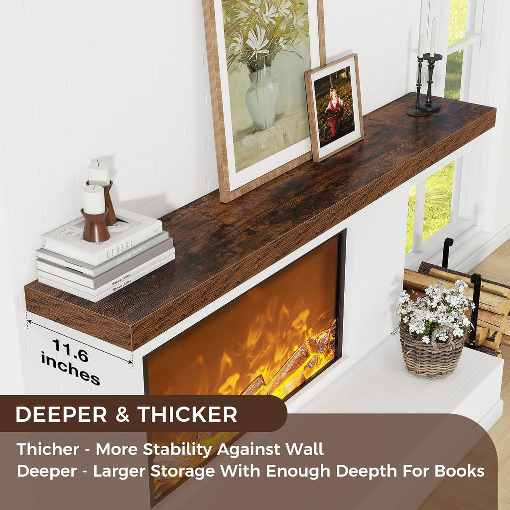 Floating Shelf for Wall 71 inch Long, Engineered Wood Large Wall Shelves with Invisible Brackets for Living Room Bedroom Bathroom Office Kitchen Decor and Storage, Rustic Brown Finish, Set of 1