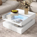 High Gloss LED Square Coffee Table 29.5-Inch Modern Lift-Top Center Cocktail Table with Storage & Glass Top for Living Room, White