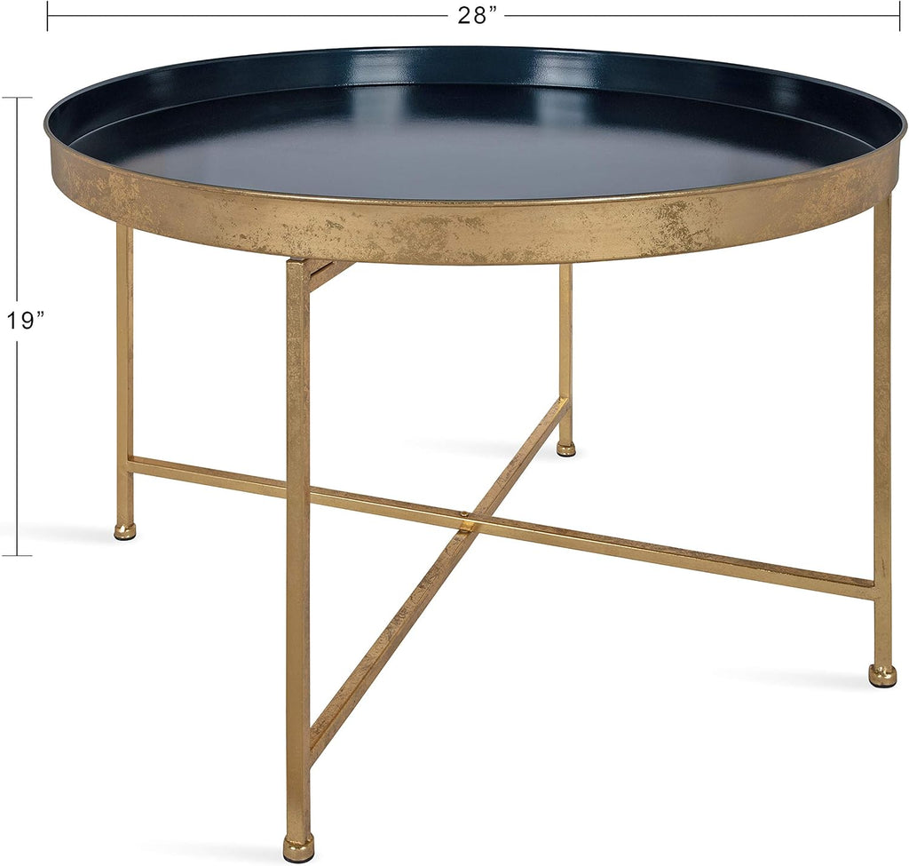 Kate and Laurel Celia Modern Glam Round Coffee Table, 28.25' x 28.25' x 19', Navy Blue and Gold Leaf, Chic Sophisticated Accent Table