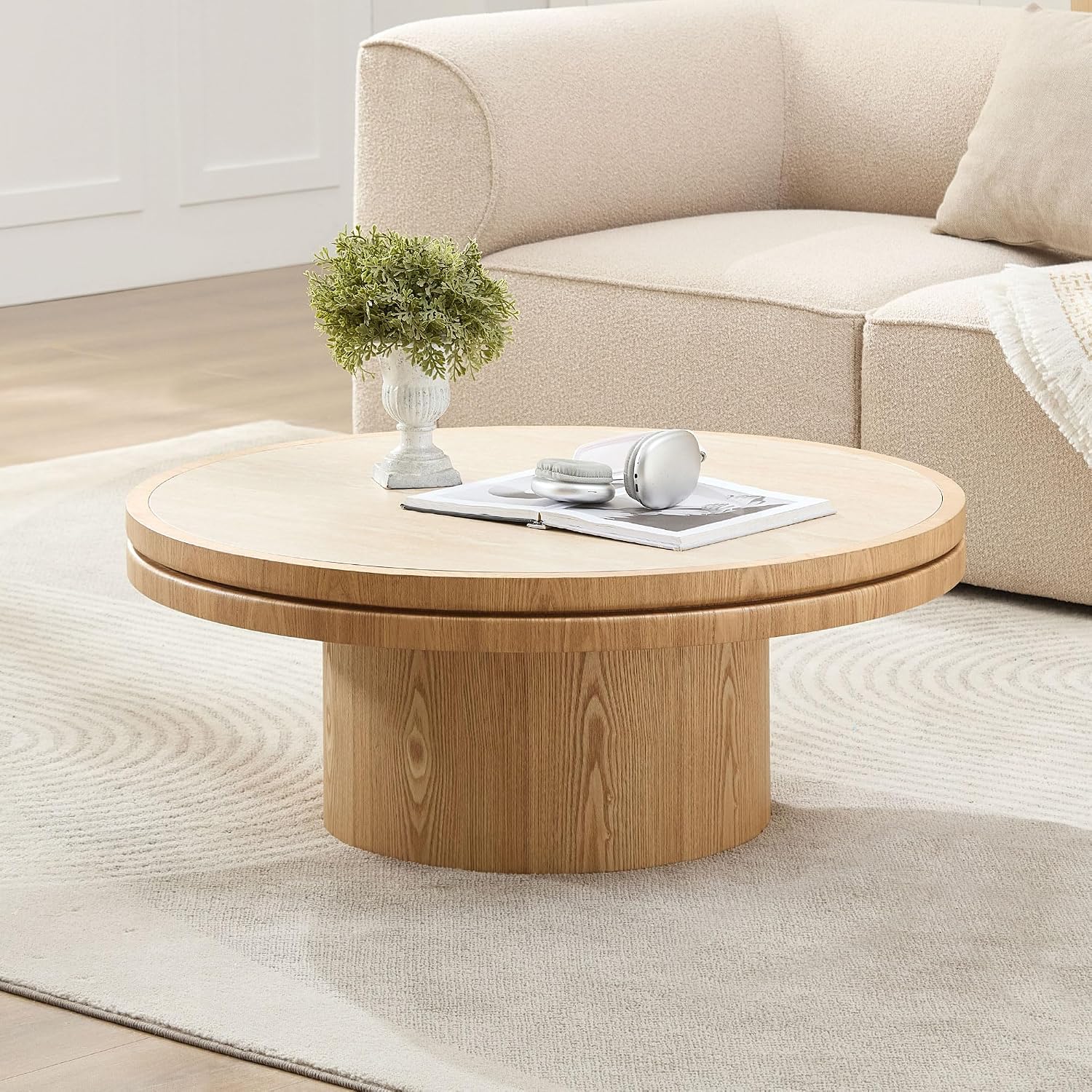 JUSTONE Set of 2 Nesting Coffee Tables Farmhouse,Round Coffee Tables Living Room,Small Coffee Table,Sofa Side End Table for Living Room,Home Balcony(Natural-2 Set)