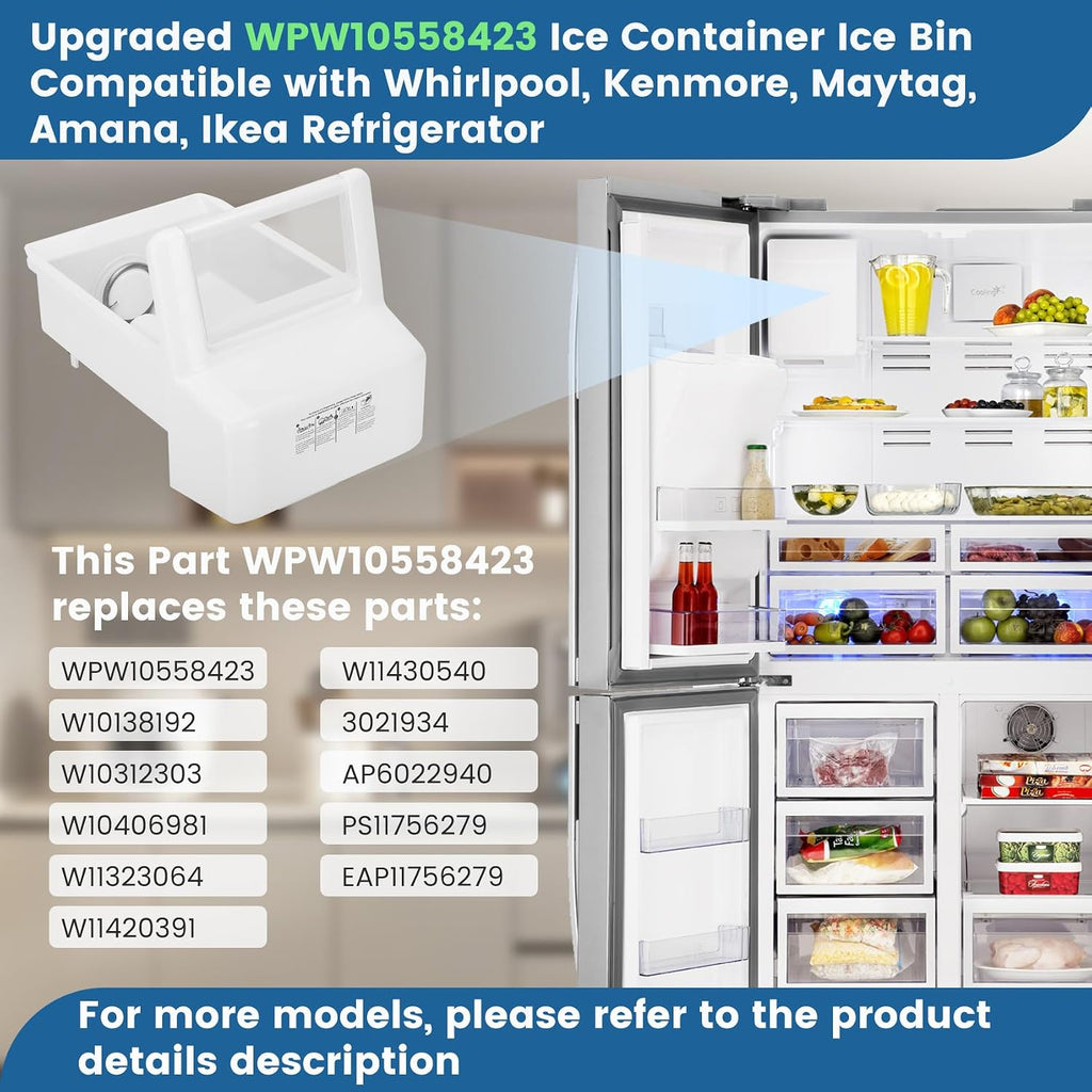 Upgraded WPW10558423 for Whirlpool Ice Maker Replacement, Compatible with Whirlpool Kenmore Maytag Amana IKEA Refrigerator, Refrigerator Ice Bucket Replacement with Whirlpool Replacement Ice Maker