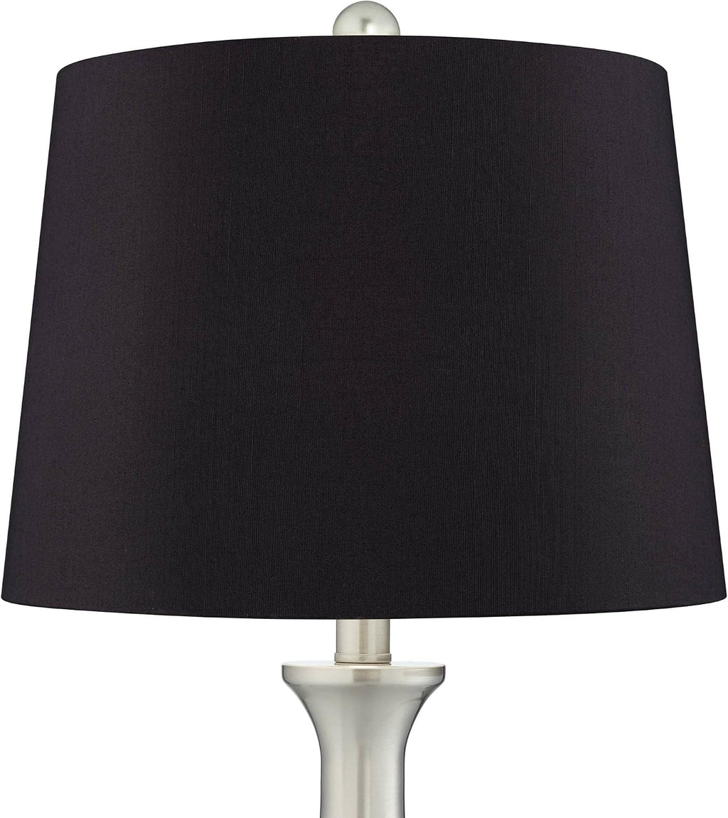 360 Lighting Karl Modern Table Lamps 27.5' Tall Set of 2 with USB and AC Power Outlet in Base Brushed Nickel Metal Black Drum Shade for Living Room Bedroom House Bedside Nightstand Home