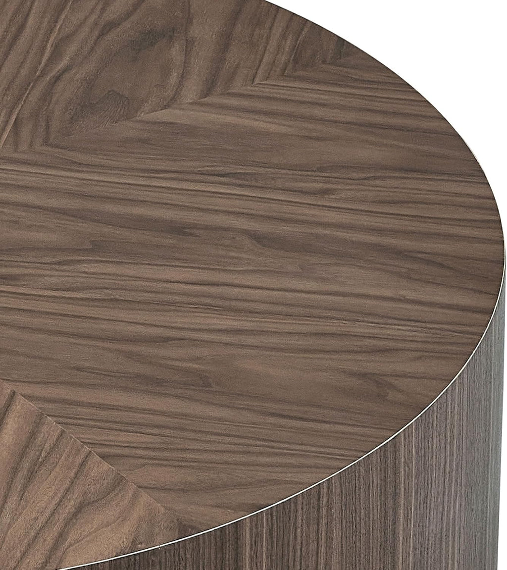 WILLIAMSPACE 35.43' Round Coffee Table for Living Room, Modern Wooden Drum Coffee Table Circle Center Table Side Table End Table for Apartment Office, No Need Assembly (Walnut)