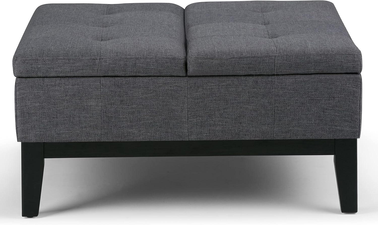 SIMPLIHOME Dover 36 inch Wide Contemporary Square Coffee Table Storage Ottoman in Slate Grey Linen Look Fabric, Assembled, For the Living Room and Bedroom