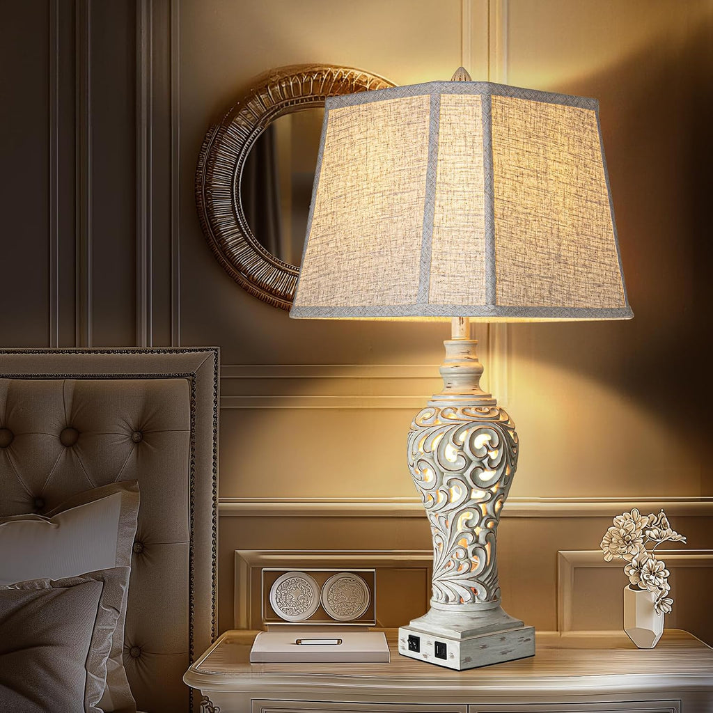 LuxSight Collection 32' Tall Table Lamps Set of 2 - Bedside Lamp with Fabric Shades - for Bedroom and Living Room with USB and Nightlight - Perfect for Nightstands and Bedrooms - Bulbs Included