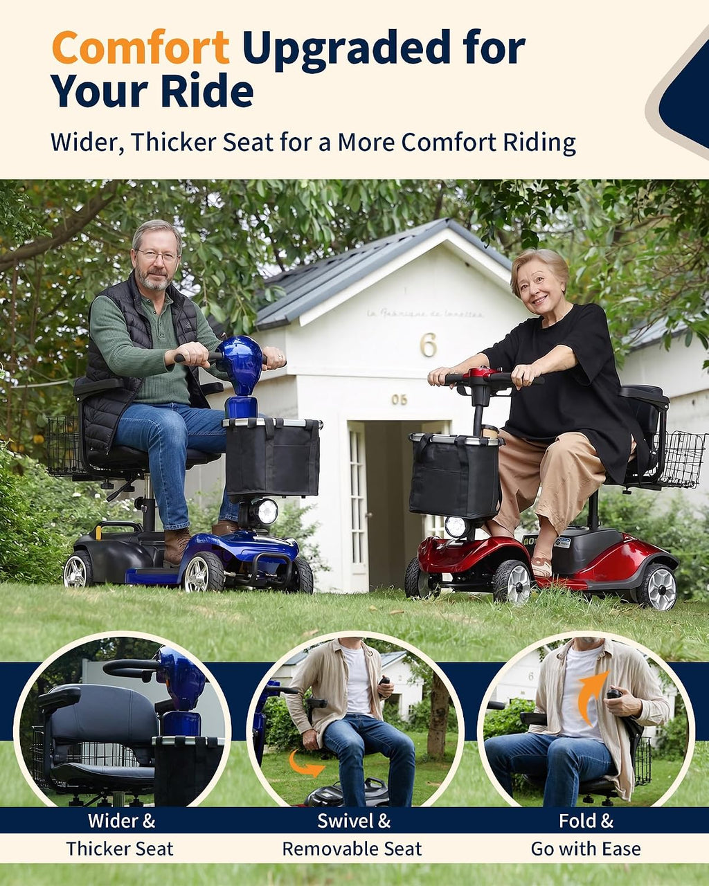 Ecomobi 20-45 Miles Mobility Scooter for Seniors & Adults, 4 Wheel Motorized Mobility Scooter for Travel, Removable Lithium Battery, 350W Motor, Dual Baskets, 300 lb Capacity, GPS Tracker,Blue,18ah