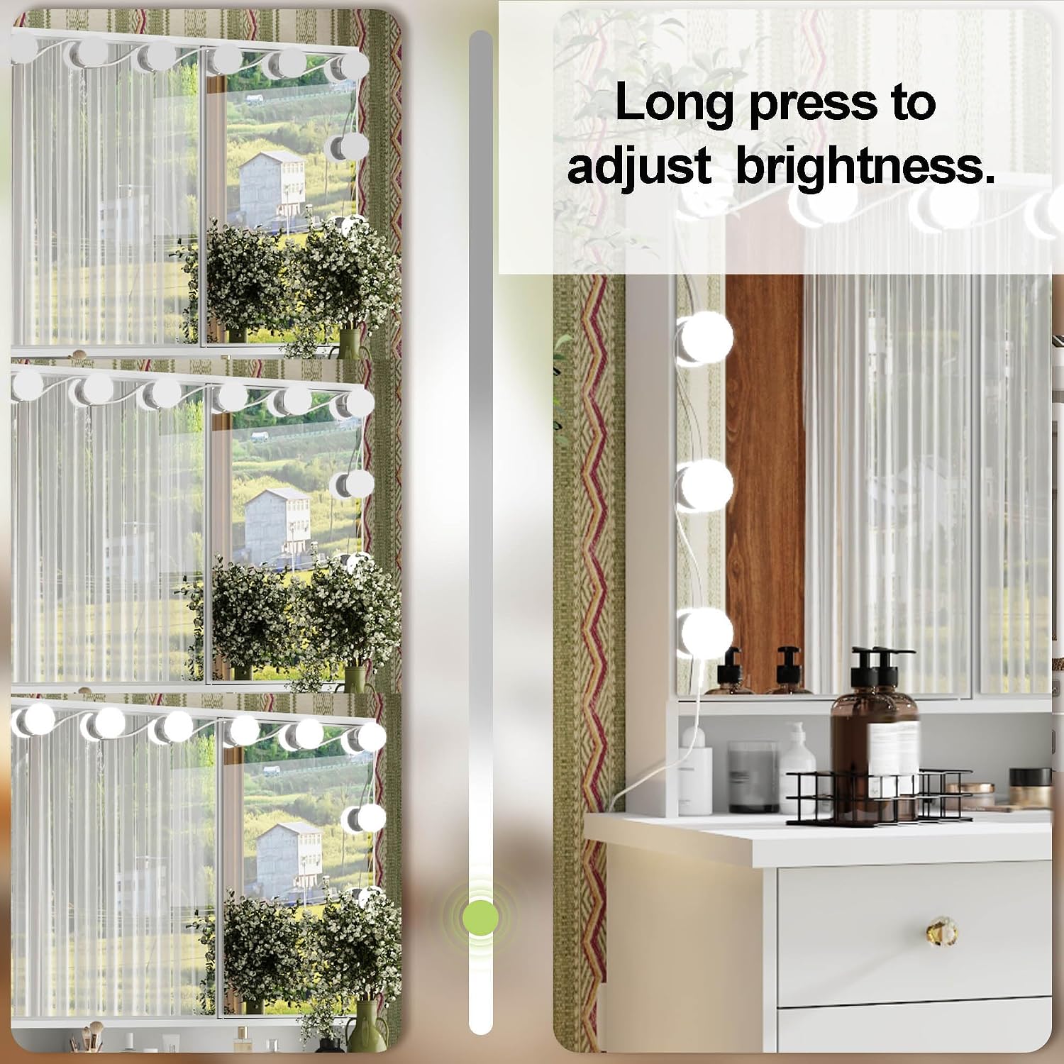 Timechee Vanity Mirror with Lights, Makeup Corner Vanity Desk Set with 9 Storage Drawers, 4 Large Shelves, 3 Color Lighting Options, Small Bulbs for Bedroom, White