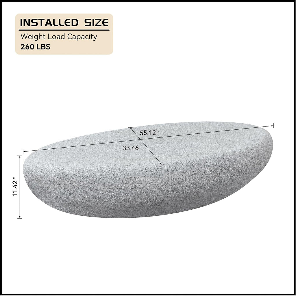 WILLIAMSPACE 55.12' Oval Faux Stone Coffee Table with Grainy Rocks, Modern Irregular Travertine Center Table, Accent Fiberglass Drum Side Coffee Table for Living Room, No Need Assembly - Rock Grey