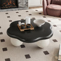 35.03' Cloud Coffee Table for Living Room Unique Coffee Table Modern Low Coffee Tables Cute Center Table with 3 Ball Legs for Small Space Apartment Cream Flower- Black & White
