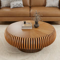 31.5' Drum Coffee Table Modern Unique Fluted Tea Table Contemporary Wood Round Coffee Table with Fluted Centry Table for Living Room Walnut (31.5' Brown)