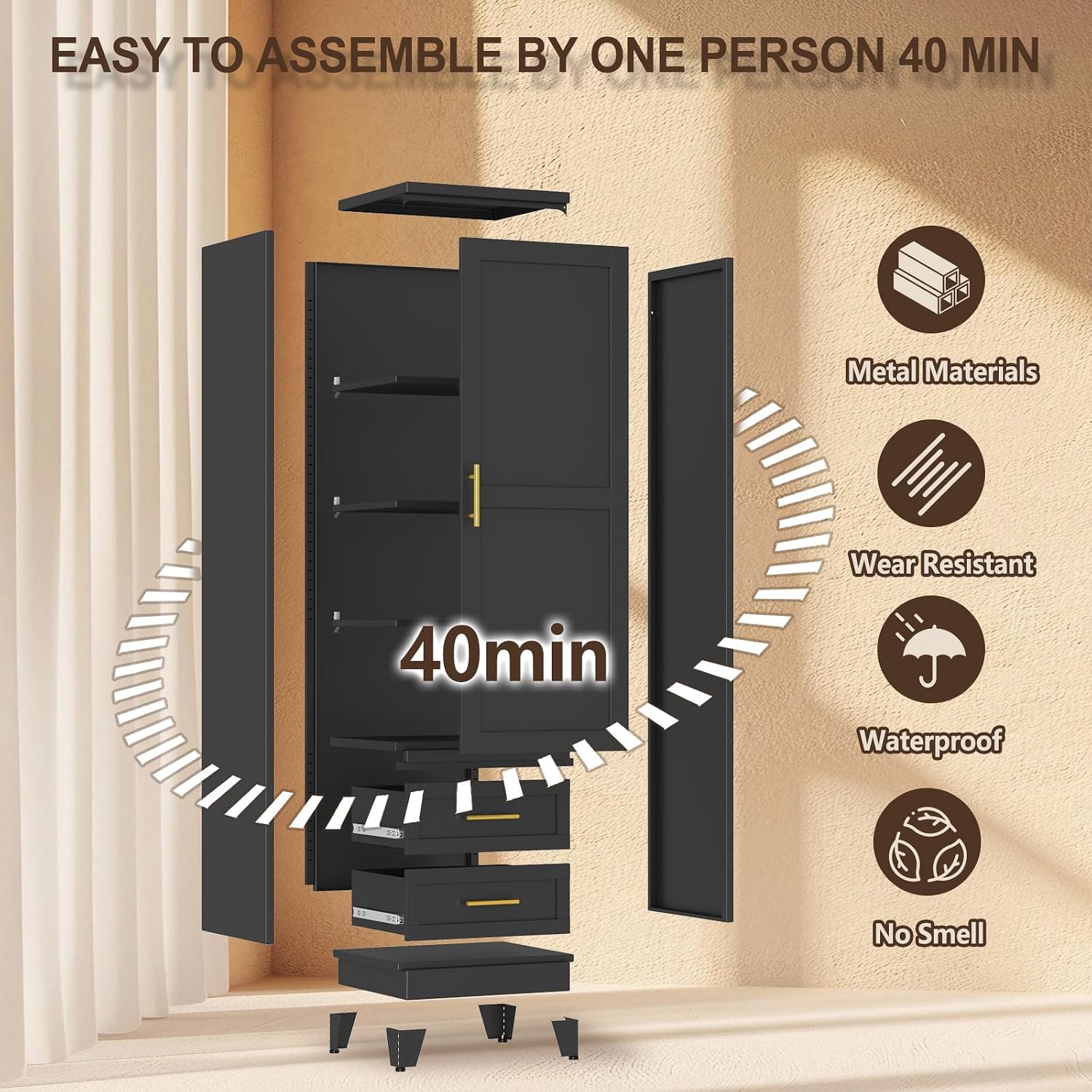 67' Tall Narrow Metal Storage Cabinet, Freestanding Pantry Organizer, Black | Slim Bathroom Cabinets with 2 Drawers & 3 Adjustable Shelves, Multi-Use Cupboard for Kitchen Office Living＆ Dining Room