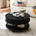 RARZOE 31.5' Round Coffee Table with Storage, Wood Circle Coffee Table with Sliding Cabinet Doors, Fluted Dining Table Accent Center Table for Living Room Home Office Apartment, Black