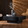 35.43'' Square Coffee Table for Living Room Fluted Coffee Table Modern Center Table with Pedestal for Apartment Black