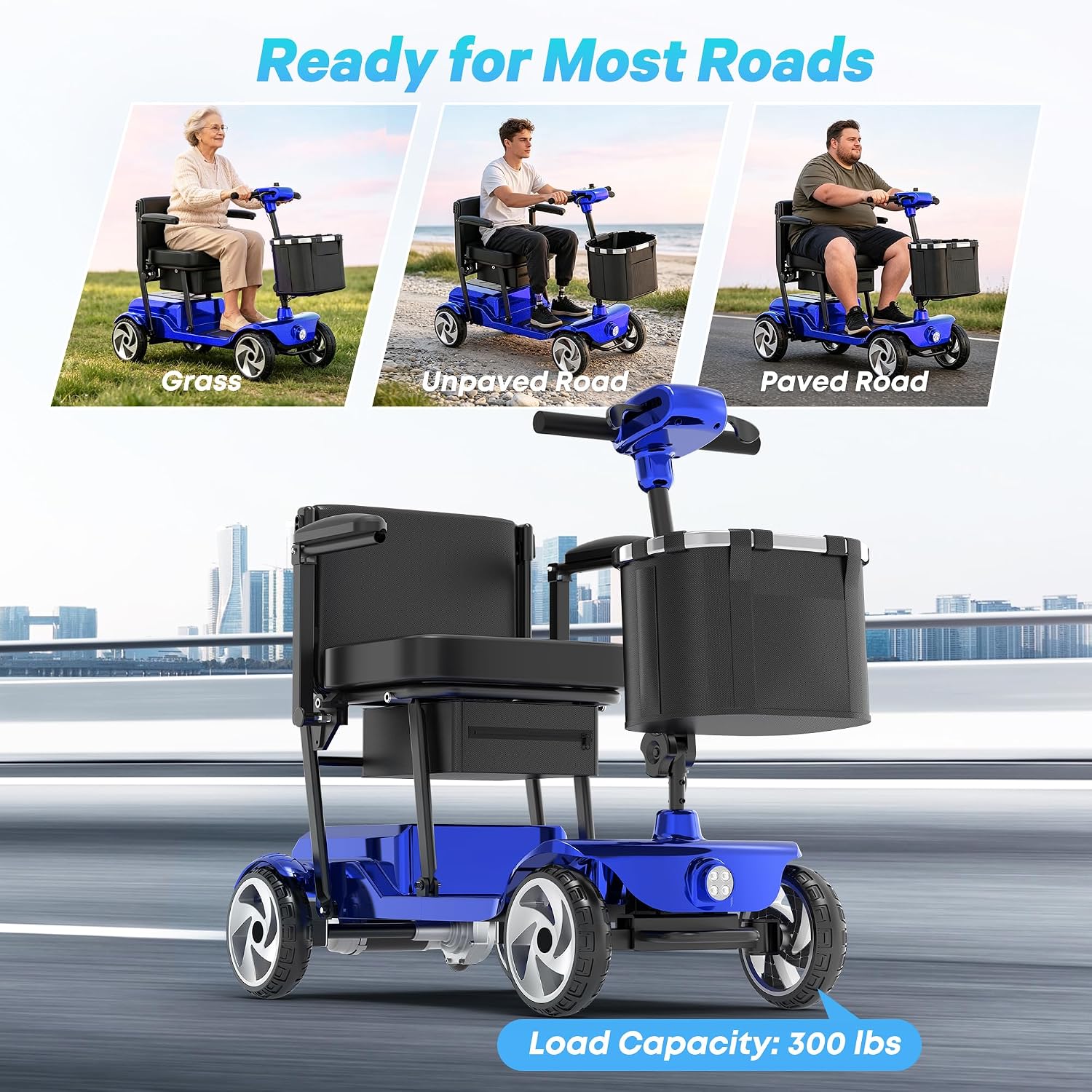 Mobility Scooters, Lightweight Electric Scooters for Seniors&Adults | 49lb Aluminum Frame with Removable Battery, Foldable Motorized Scooters for Trips, Shopping, Daily Use, Royal Blue, 10 Ah