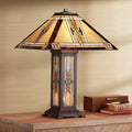 Franklin Iron Works Drake Mission Collection 25 1/2' High Tiffany-Style Farmhouse Rustic Southwestern Table Lamp Night Light Pull Chain Yellow Brown Art Glass Single Living Room Bedroom Bedside