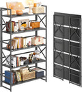 4NM Extra Wide 5 Tiers No Assembly Book Shelves, 51.2' H Folding Bookshelf Bookcase Open Industrial Foldable Shelves for Bedroom, Living Room, Home Office - All Black