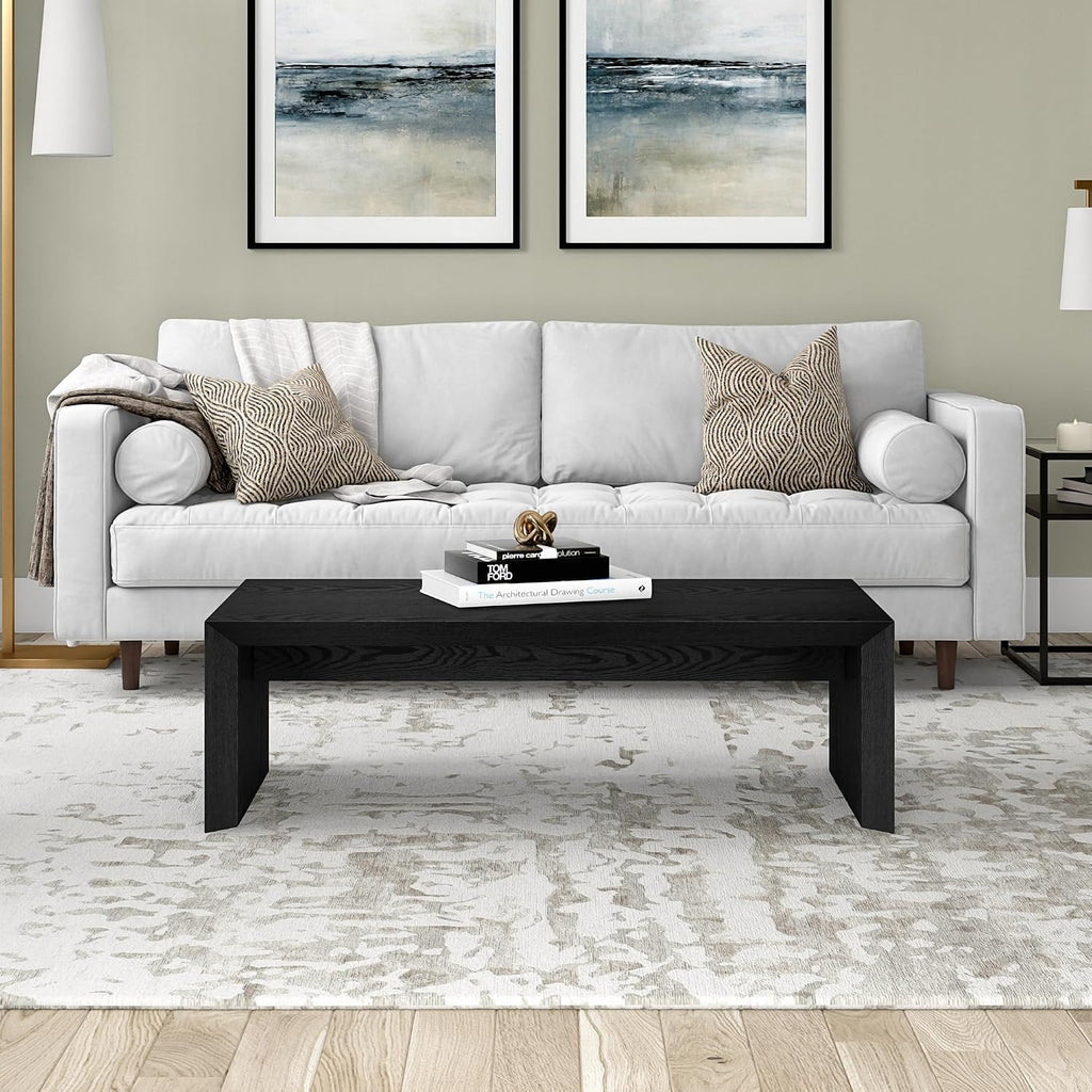 Henn&Hart 48' Rectangular Low-Profile Coffee Table for Living Room, Family Room, or Office, Natural Black