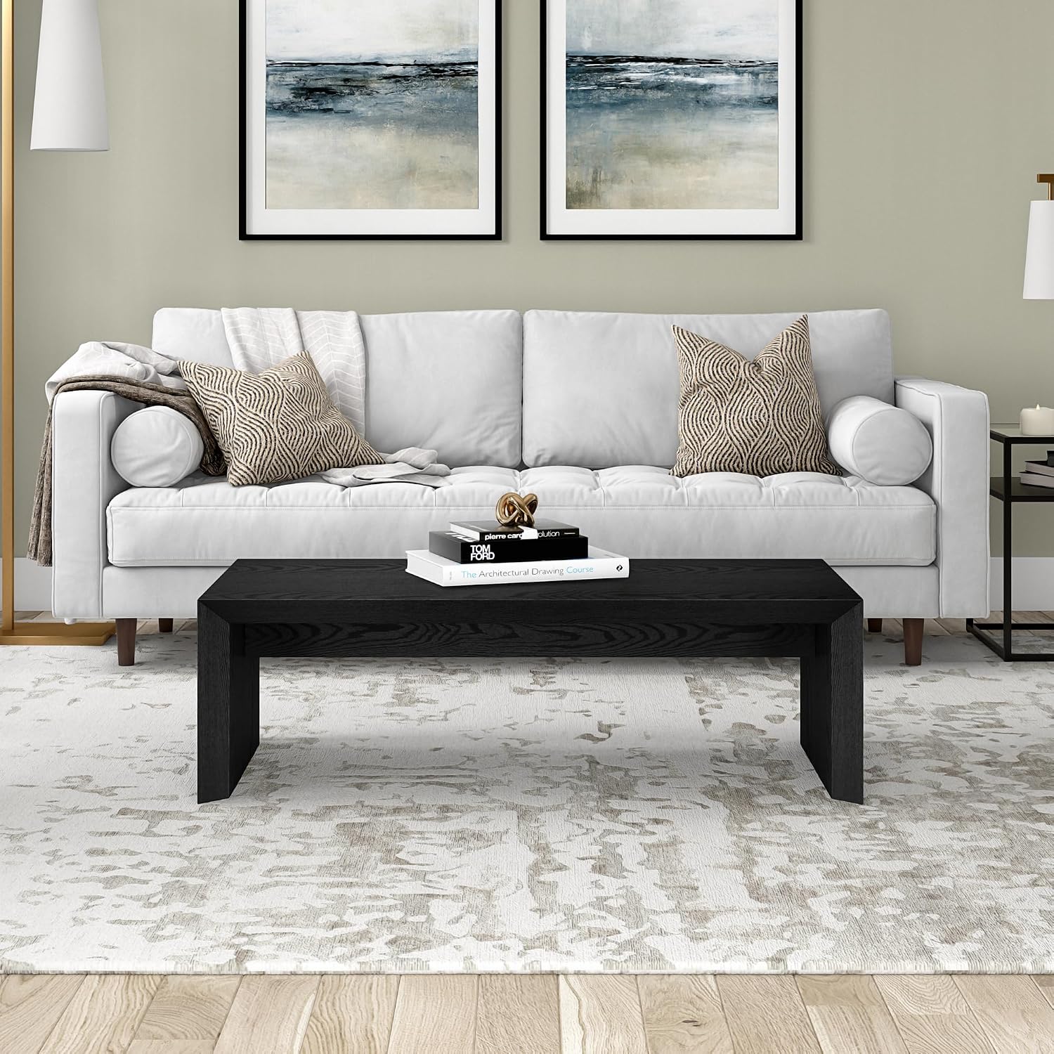 Henn&Hart 48' Rectangular Low-Profile Coffee Table for Living Room, Family Room, or Office, Natural Black