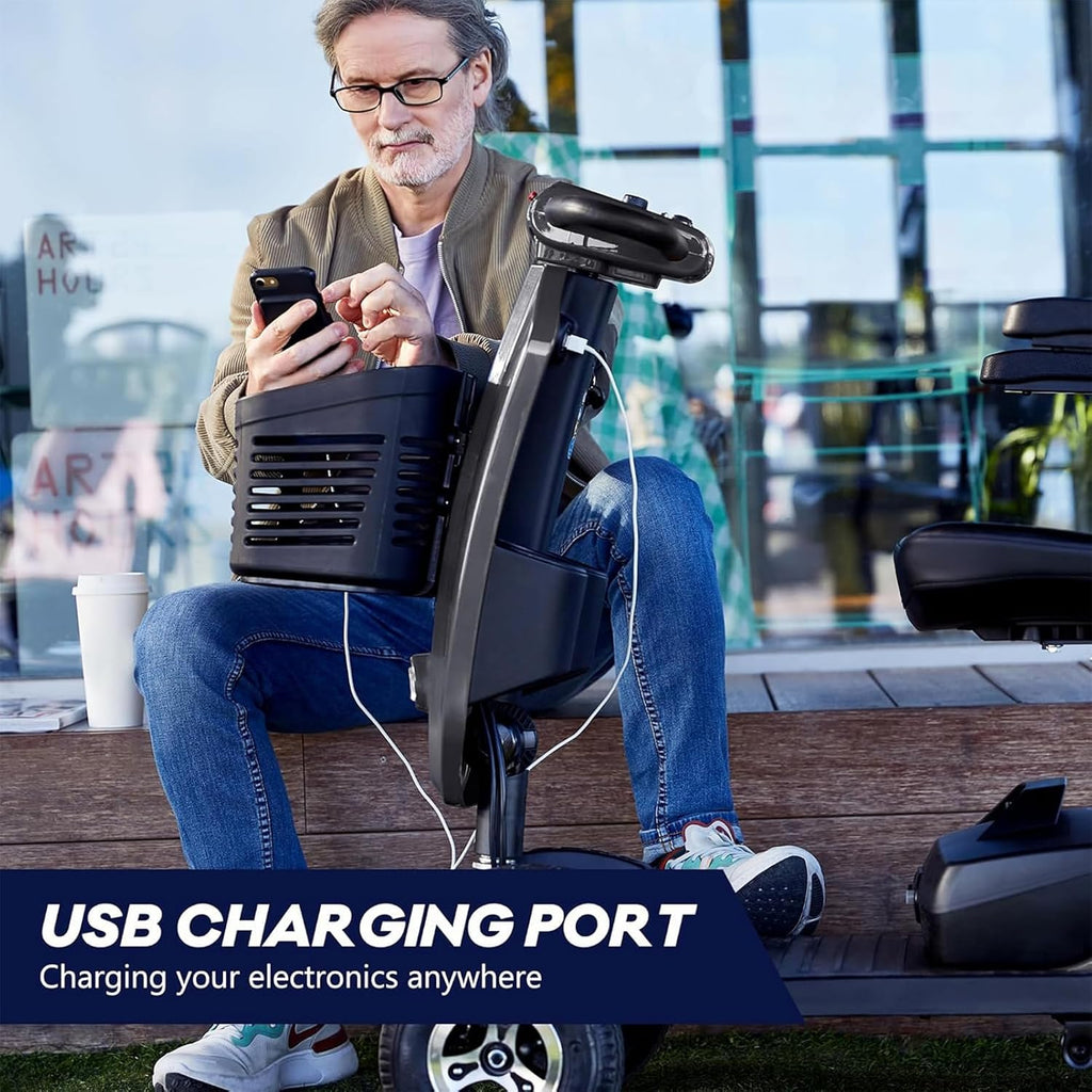 Mobility Scooters for Seniors & Adults 400 Lb Weight All Terrain,Heavy Duty 4-Wheel Powered Scooter,Foldable Mobile Disability Electric Wheelchair,Luxury Seat and Front Rear Led Lights,Black