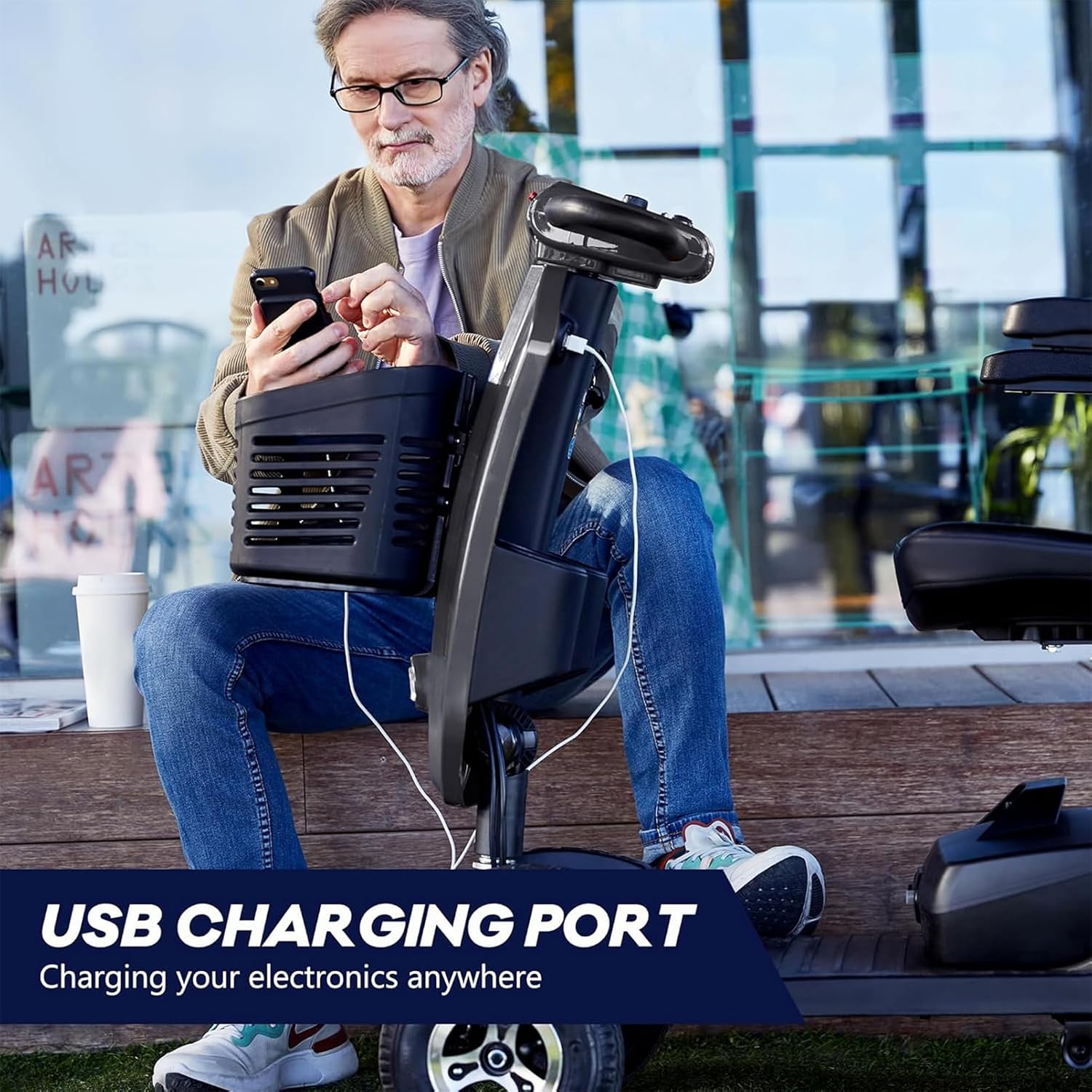 Mobility Scooters for Seniors & Adults 400 Lb Weight All Terrain,Heavy Duty 4-Wheel Powered Scooter,Foldable Mobile Disability Electric Wheelchair,Luxury Seat and Front Rear Led Lights,Black