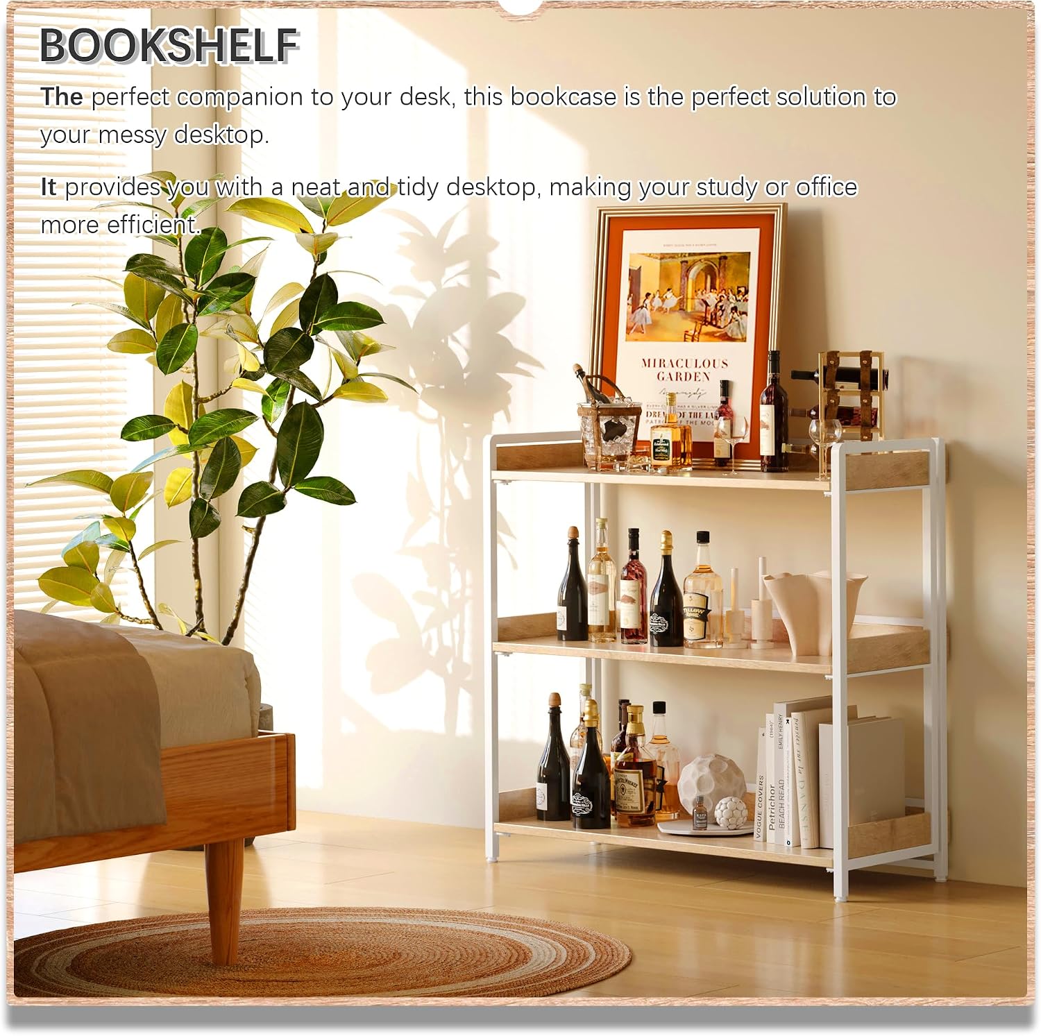 4NM Extra Wdie No Assembly Folding Bookshelf, 34' H x 30.9' W, 3 Tier Collapsible Book Shelf Bookcase Foldable Shelves for Bedroom Living Room Home Office - Cloud Oak & White