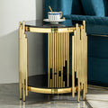 Luxury Gold Round Glass End Table, 17.7' Modern Side Table with Stainless Steel Irregular Leg Black Tempered Glass Tabletop, Accent Furniture for Living Room, Black