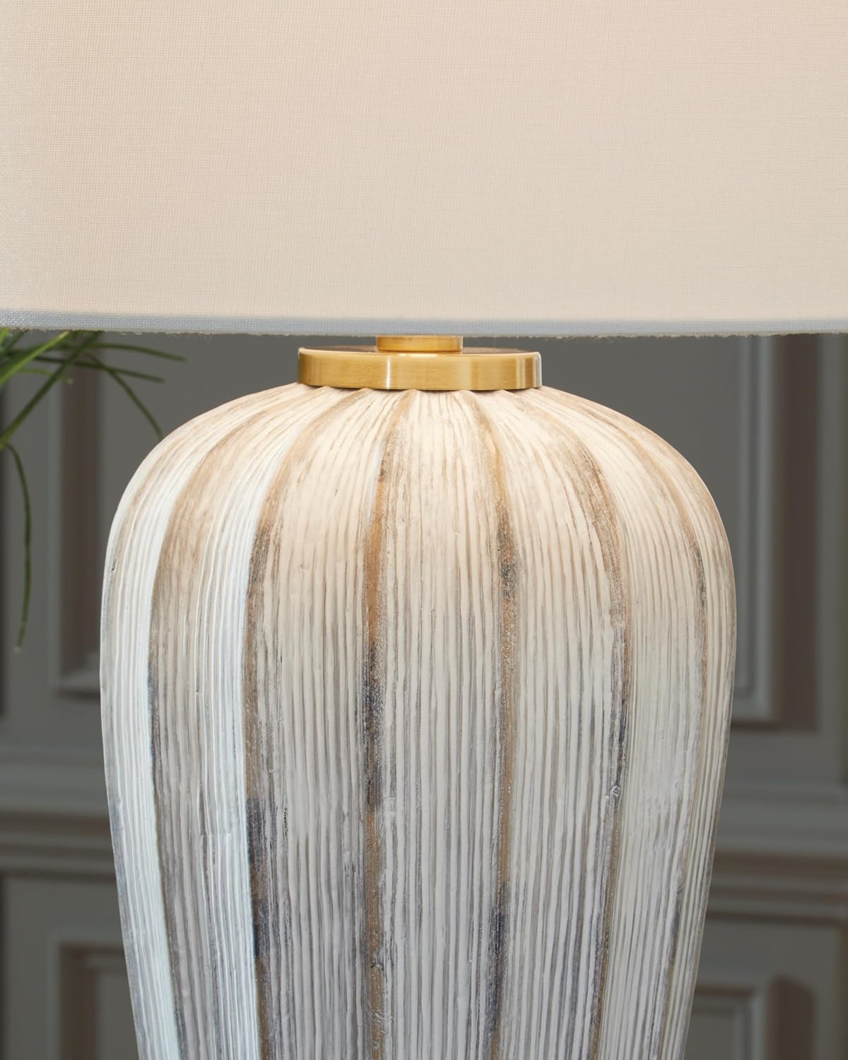 Signature Design by Ashley Lanwell Modern Table Lamp with 3-Way Switch, Polyresin and Drum Hardback Fabric Shade, 17.5' W x 17.5' D x 32' H, Light Gray