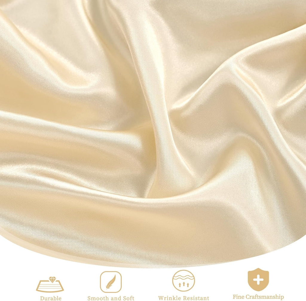 fani 12 Pack 120 Inch Champagne Satin Tablecloth - Premium Bright Silky Round Tablecloth Overlay Smooth Fabric Table Cover, Table Decoration for Wedding Party Banquet Events Restaurant Kitchen Dining