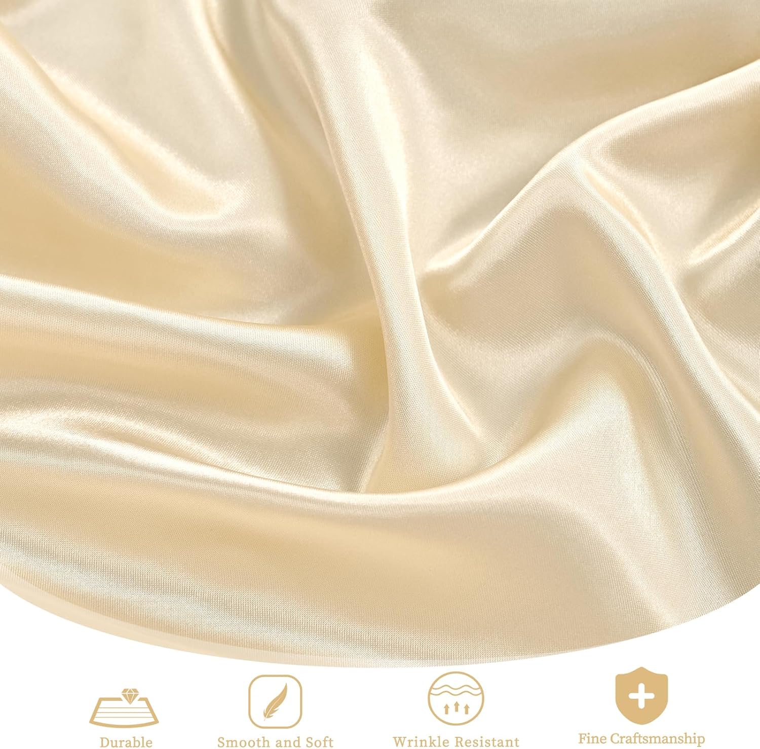 fani 12 Pack 120 Inch Champagne Satin Tablecloth - Premium Bright Silky Round Tablecloth Overlay Smooth Fabric Table Cover, Table Decoration for Wedding Party Banquet Events Restaurant Kitchen Dining