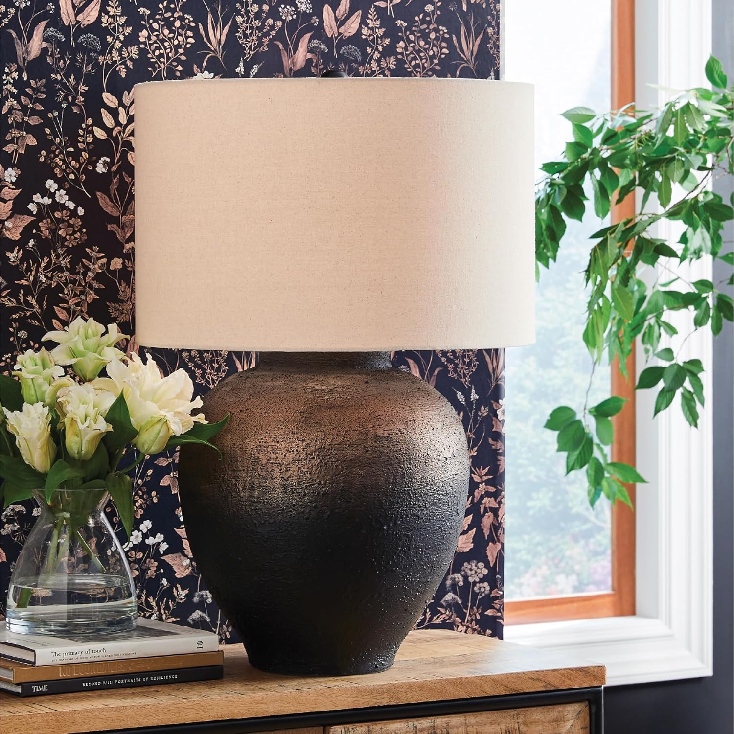 Signature Design by Ashley Newgerhard Industrial Table Lamp with 3-Way Switch and Drum Shade, Dark Brown & Black