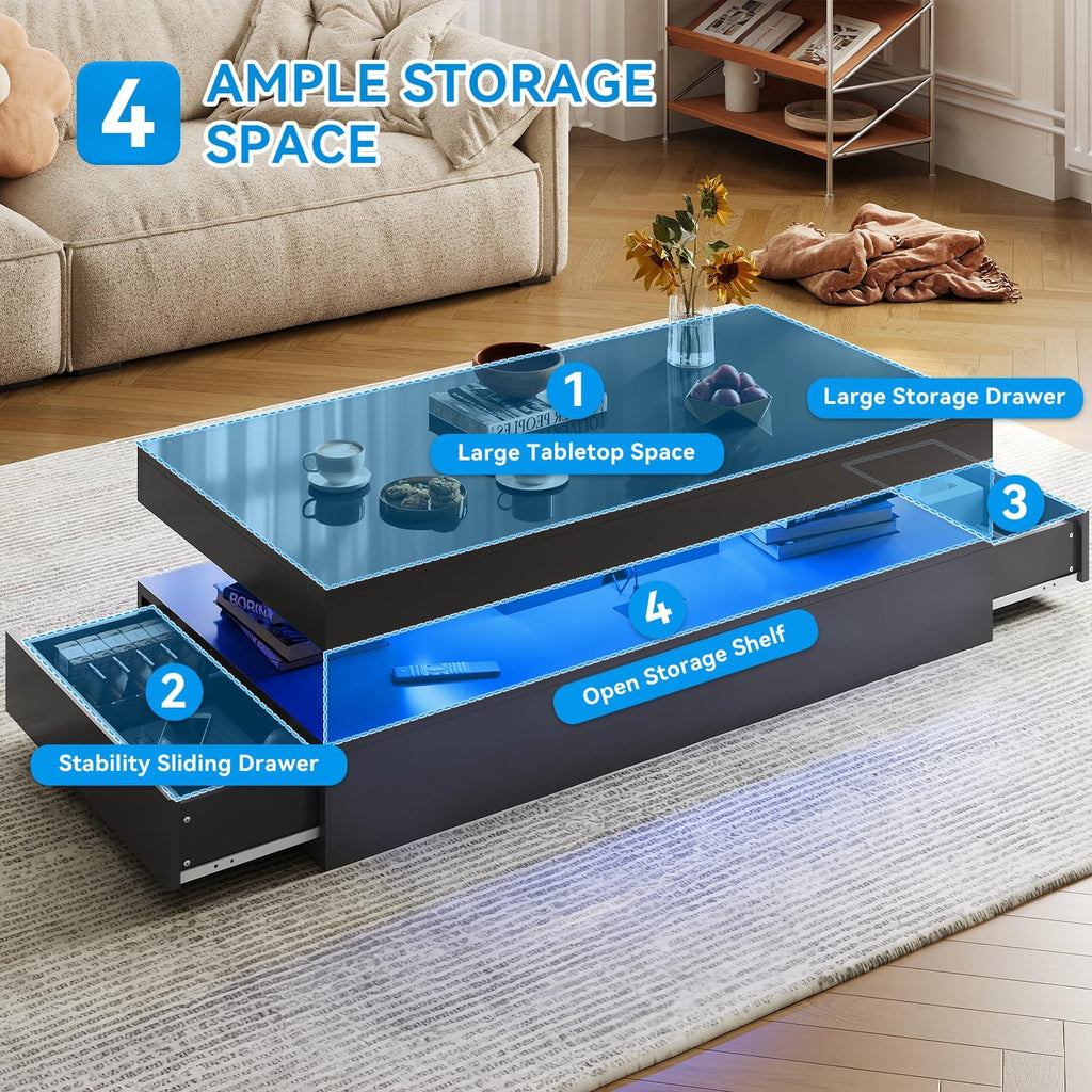 Modern Table Set Includes 70' Fireplace TV Stand & 47' Coffee Table with Charging Station and USB Ports, for Living Room, Black