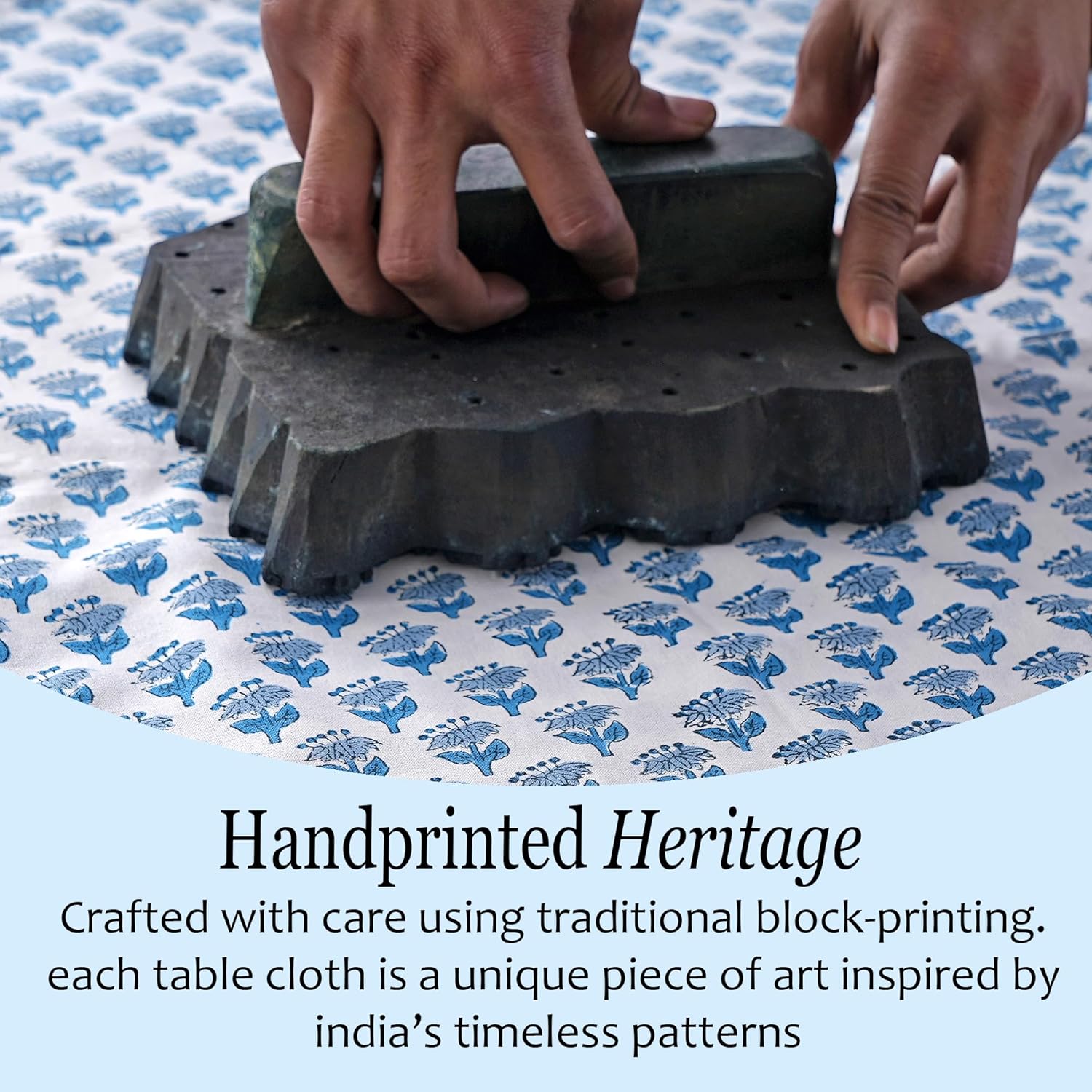 CPC Apatite Blue Block Print Cotton Handmade Round Tablecloth 132 Inch Decorative Table Cover for Home Decor, Dinning, Festive, Wedding, Farmhouse Gift for Spring, Mother's Day