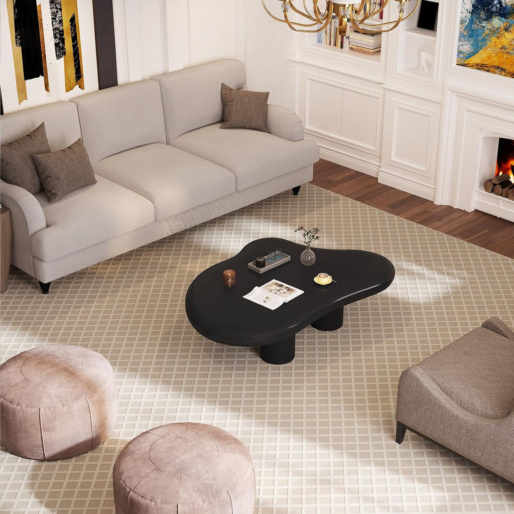 46.06' Black Large Cloud Coffee Table, Modern Round Edge Coffee Table with 4 Sturdy Support Legs and 2.67' Thick Tabletop,Easy Match for Living Room, Bedroom, Balcony,Patio