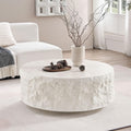 Round Coffee Table, 35.43' Fiberglass Imitation Stone Accent Table for Living Room, Bedroom, Apartment & Office, Beige, No Need Assembly