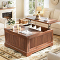 Memobarco Lift Top Coffee Table with Storage, Fluted Coffee Tables with Lifting Top, Modern Farmhouse Square Center Table for Living Room, Home Office, with Hidden Compartment, Flip-Up Lids, Walnut