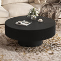 SOFTSEA Round Coffee Table for Living Room, Modern Drum Center Table, Fluted Side Table with Sturdy Base for Bedroom, Office, Apartment, 35.4'L x 35.4'W x 16.7'H, Black