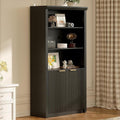Tall Book Shelf and Bookcase, 31.5'Wide wooden Bookcase with Doors, Farmhouse Book Case with Large Storage, 5-Shelf Bookcases with Adjustable top Shelve for Home Office, Living Room, Black