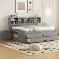 Merax Full Size Daybed with 2 Bedside Cabinets and 4 Drawers, Full Corner Bed Platform Bed with Upper Shelves for Bedroom, No Box Spring Needed, Gray