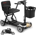 20 Miles Range Lightweight Mobility Scooter for Adults & Seniors - 47lbs Foldable 4 Wheel Travel Electric Scooter with Removable Battery, LED Lights - 300lb Capacity (White)