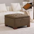 WUTUTUEE 30' Fabric Square Storage Ottoman with Wooden Tray, Modern Tufted Button Footstool Coffee Table, Upholstered Large Ottoman for Living Room, Bedroom, Brown