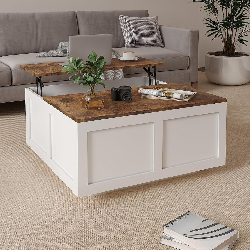 HedoAjim Lift Top Coffee Table with Storage, 31.5' Square White Coffee Table with Large Hidden Storage, Wood Living Room Table Center Table for Living Room Dining Reception Room