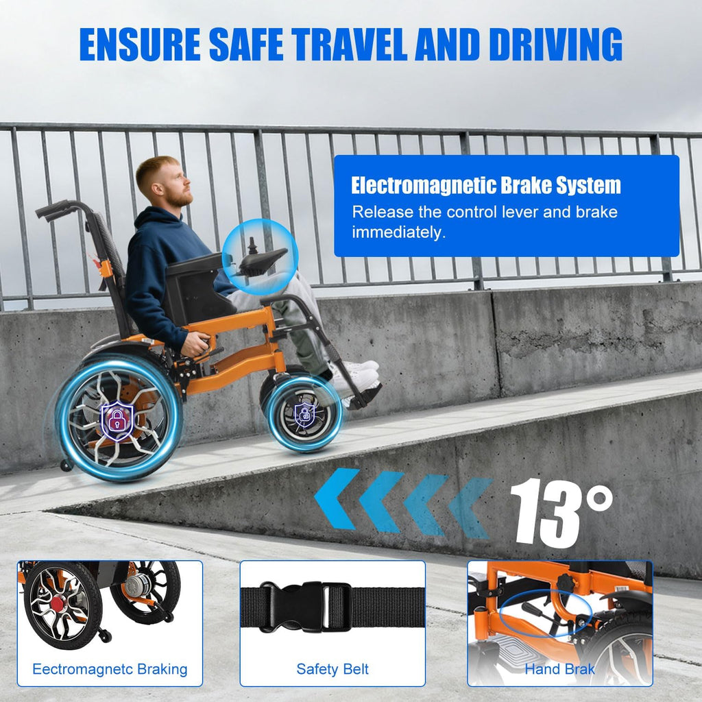 Foldable Electric Wheelchairs for Adults, 20' Widened Motorized Wheelchair for Seniors, 25 Miles Travel Range All-Terrain Power Wheelchair, Compact Size Travel Wheelchair Airline Approved (Orange)