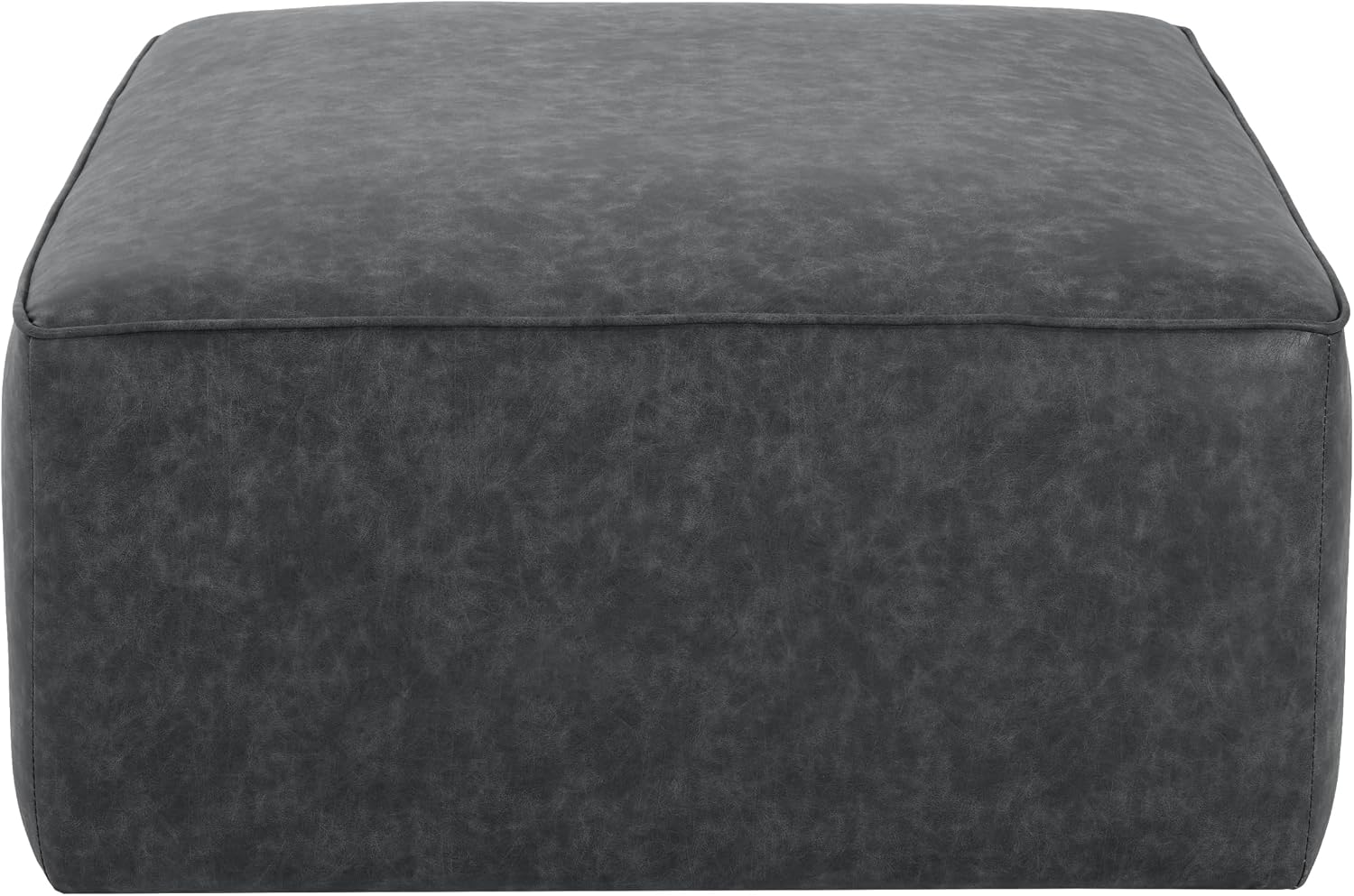 Christopher Knight Home Ellis Faux Leather Ottoman Footstool, Square Pouf Poufee Footrest Ottoman Large Seat, Modern Side Table for Living Room Bedroom Home Decor Gifts, Black