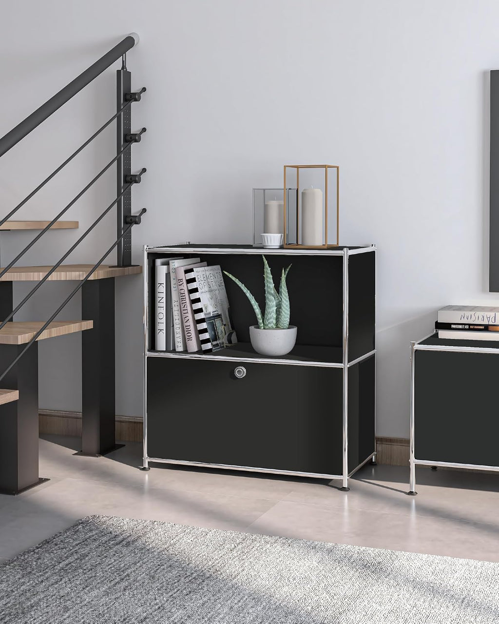 32.5-Inch Flip-Top Storage Cabinet with Detachable Wheels, Metal Side Table and Small Sideboard Cabinet for Living Room, Bedroom, Office, Orange