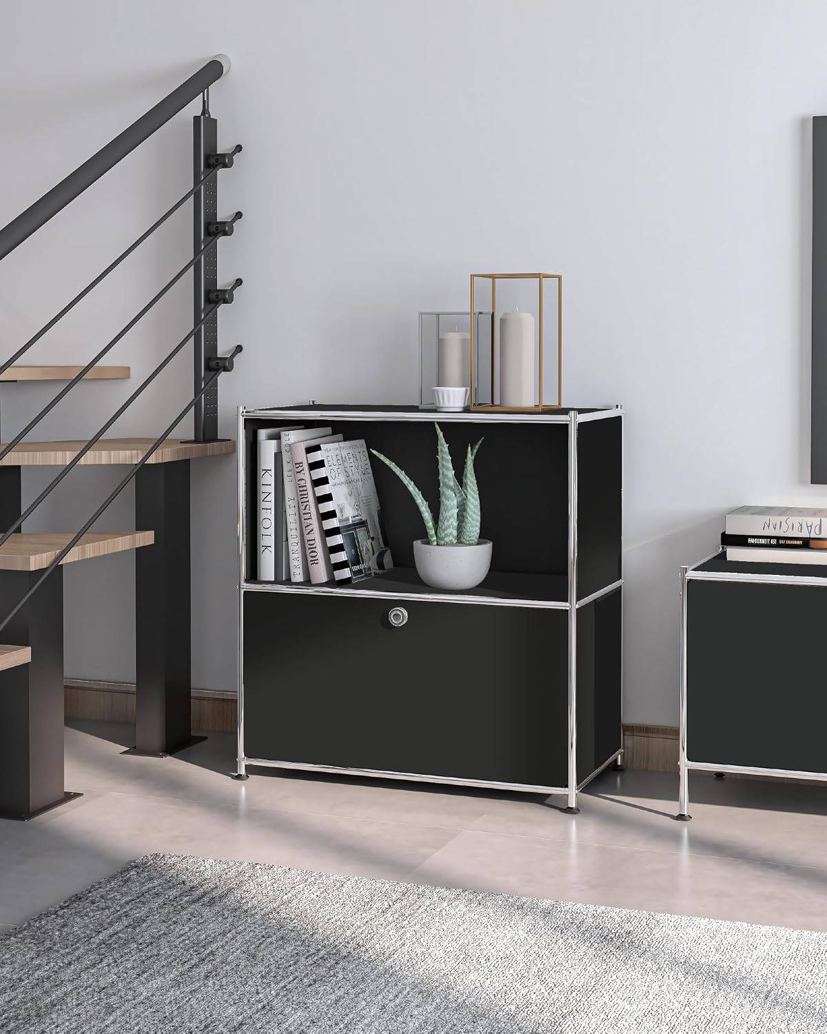 32.5-Inch Flip-Top Storage Cabinet with Detachable Wheels, Metal Side Table and Small Sideboard Cabinet for Living Room, Bedroom, Office, Orange