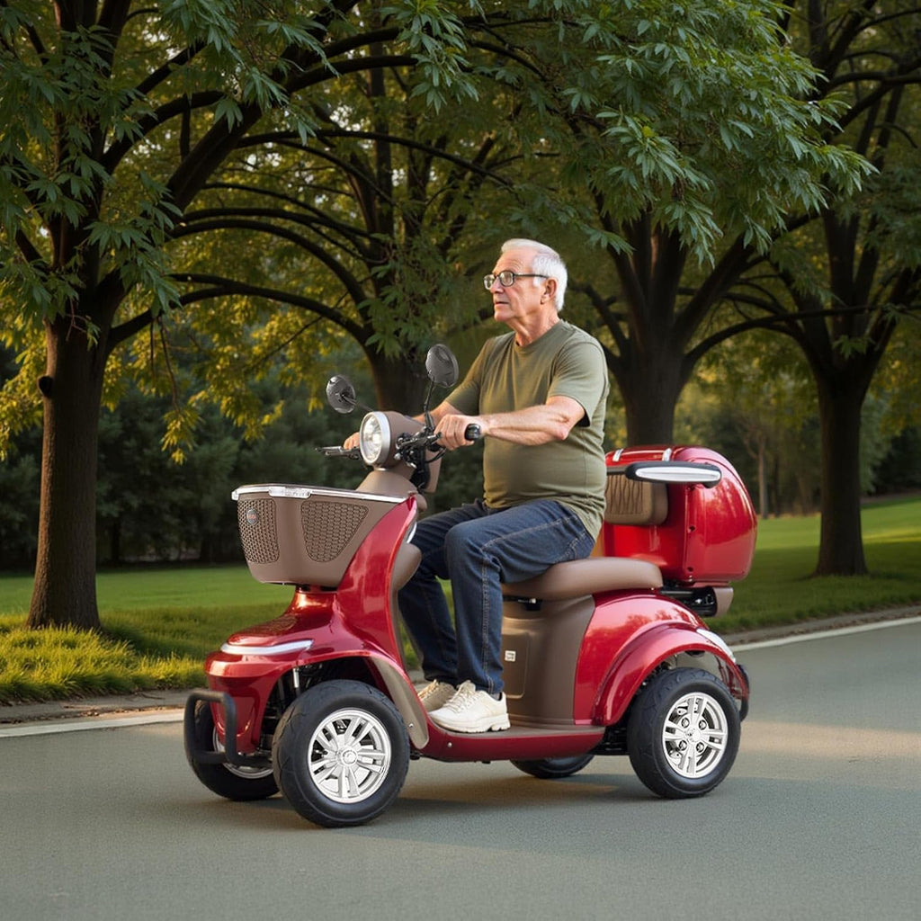 VEVOR Heavy Duty 4-Wheel Mobility Scooter, Powerful 1000W Brushless Motor, 500 lbs Capacity, 21.5 Miles Long Range, All Terrain Mobility Scooter with Lockable Trunk for Seniors & Adults