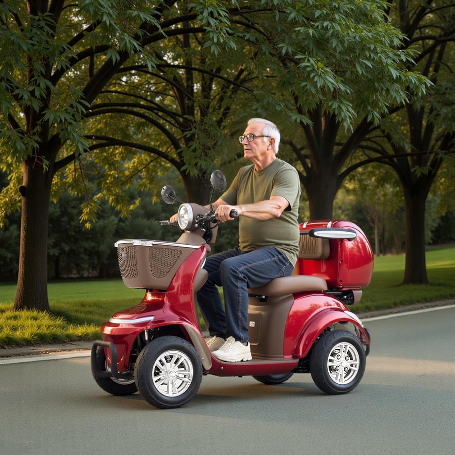 VEVOR Heavy Duty 4-Wheel Mobility Scooter, Powerful 1000W Brushless Motor, 500 lbs Capacity, 21.5 Miles Long Range, All Terrain Mobility Scooter with Lockable Trunk for Seniors & Adults