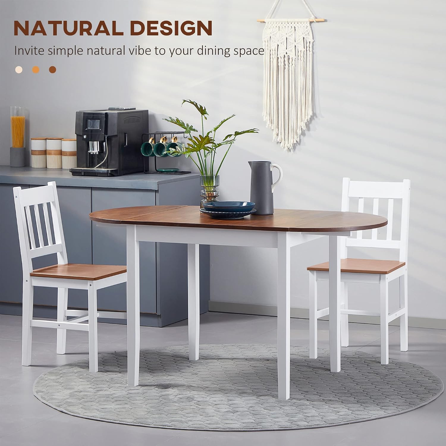 HOMCOM 55' Solid Wood Kitchen Table for 4-6 People, Oval Drop Leaf Tables for Small Spaces, Folding Dining Table, Brown