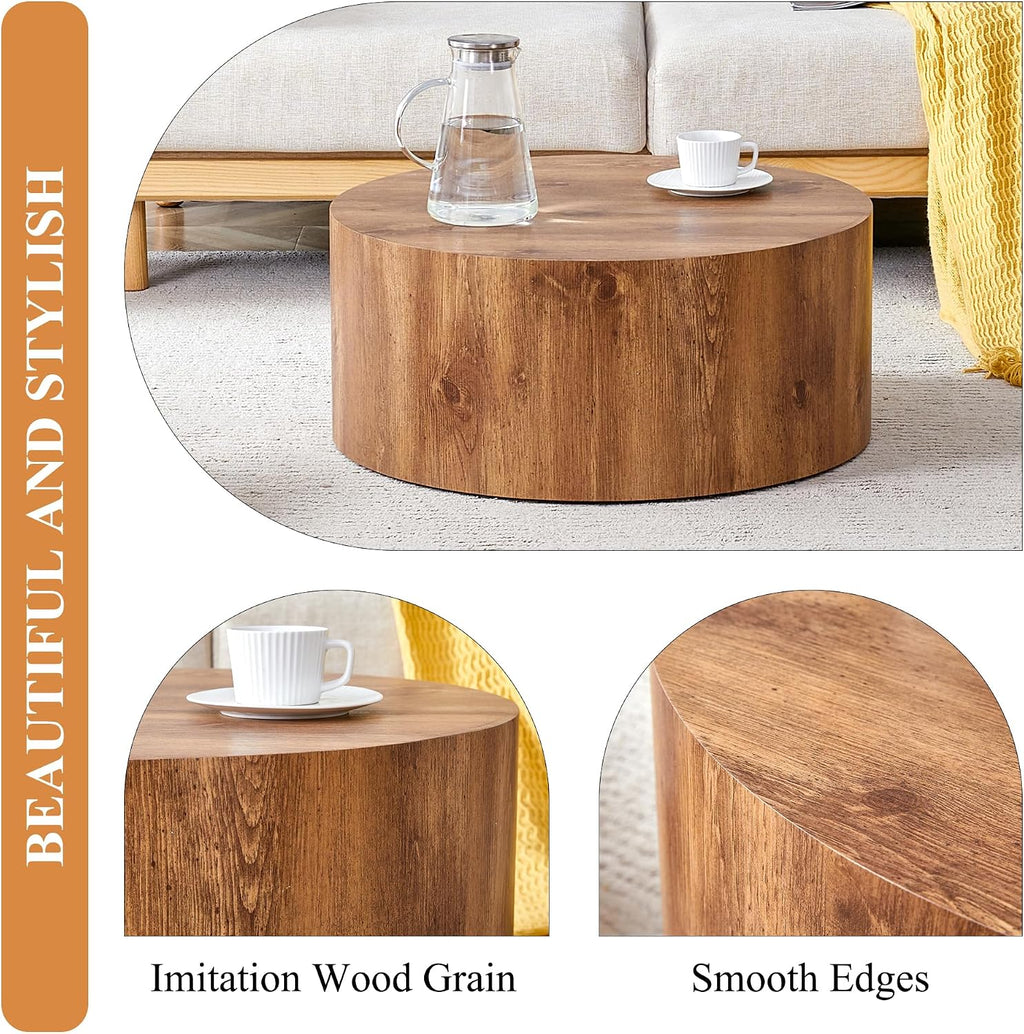 WILLIAMSPACE 27.5' Round Coffee Table for Living Room, Modern Drum Circle Wood Coffee Table, Contemporary Coffee Table Side Table End Table for Apartment, ø27.5'*12'H (Natural)