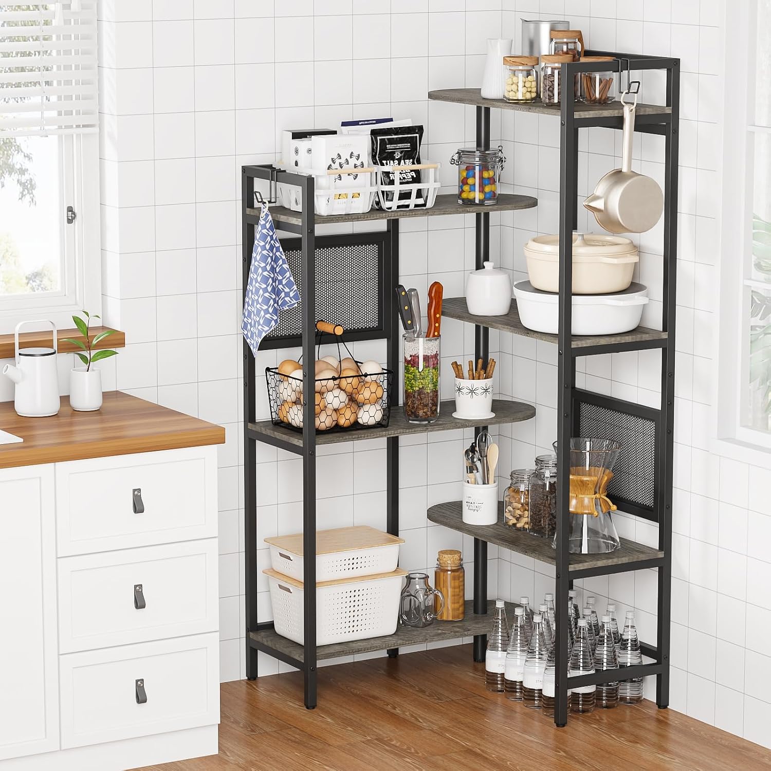 Gezen 6-Tier Industrial Bookshelf Wood Bookcase with Metal Frame, Tall Office Book Shelves Wooden Etagere Book Shelf, Open Storage Shelving Unit for Living Room/Study Room/Bedroom(Black Oak)
